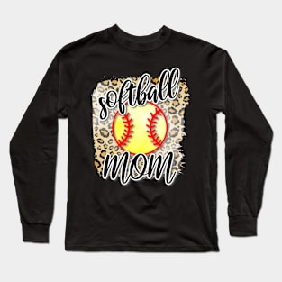 Softball Mom, Leopard Print Gift for Softball Moms Long Sleeve T-Shirt